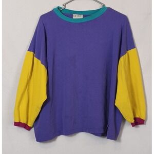 Vintage 80s/90s Spirit Activewear Color Block Shirt USA made Sz Lg Thrashed